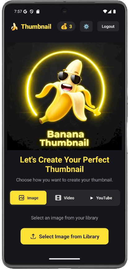 Banana AI app interface showing professional photo generation and video generation features